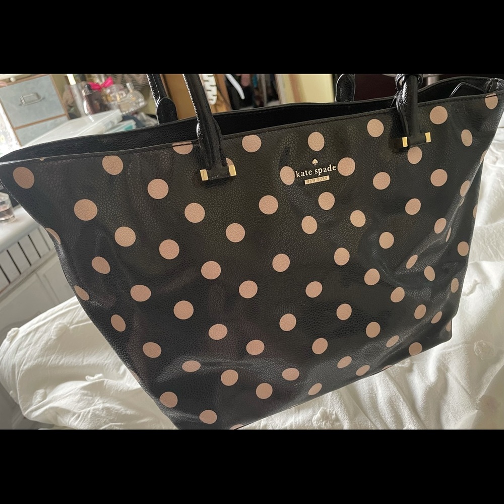 Kate Spade shoulder bag and matching wallet. Black and white polka dots.